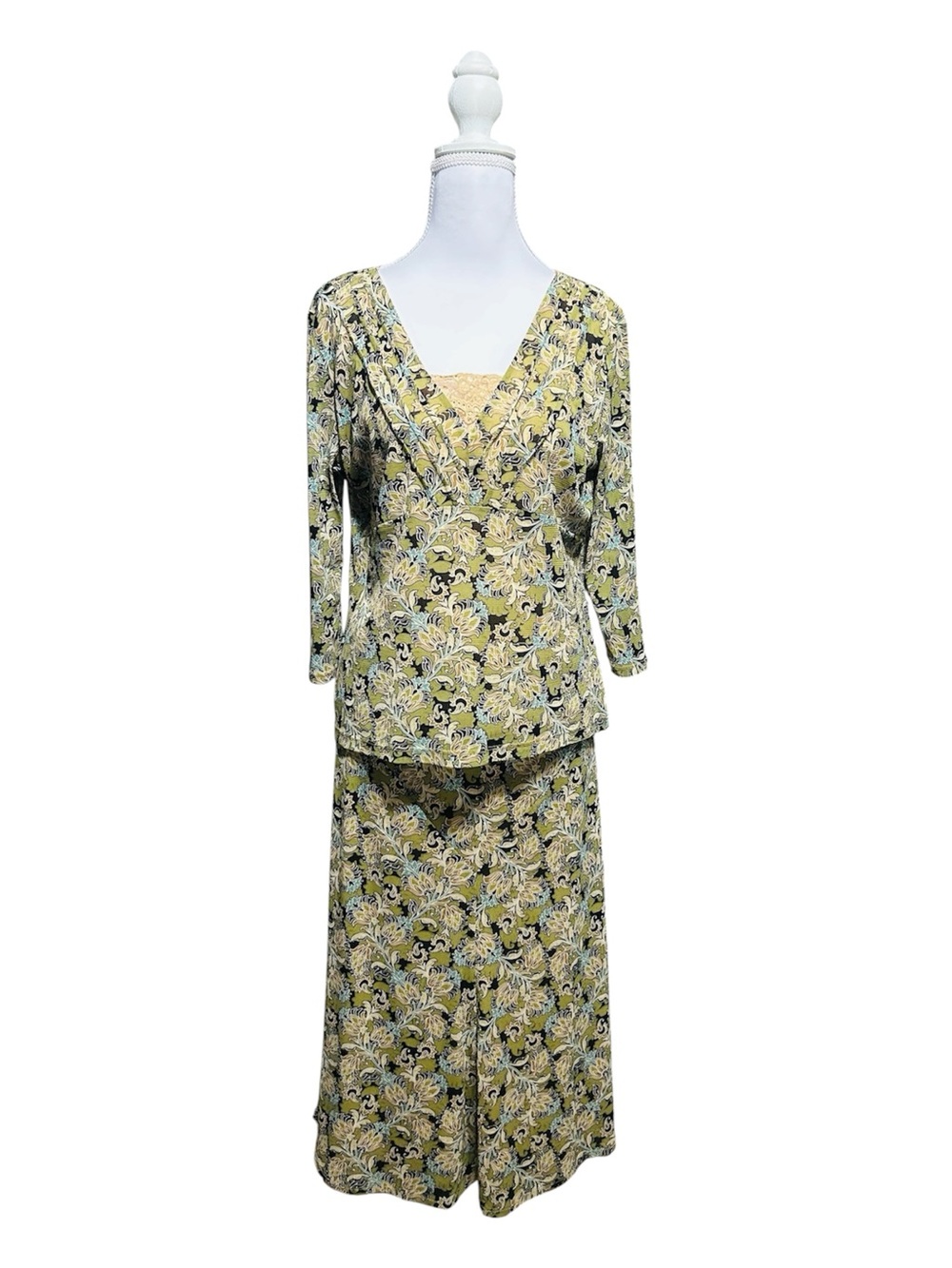Emma James Green and Yellow Floral Maxi Skirt Set